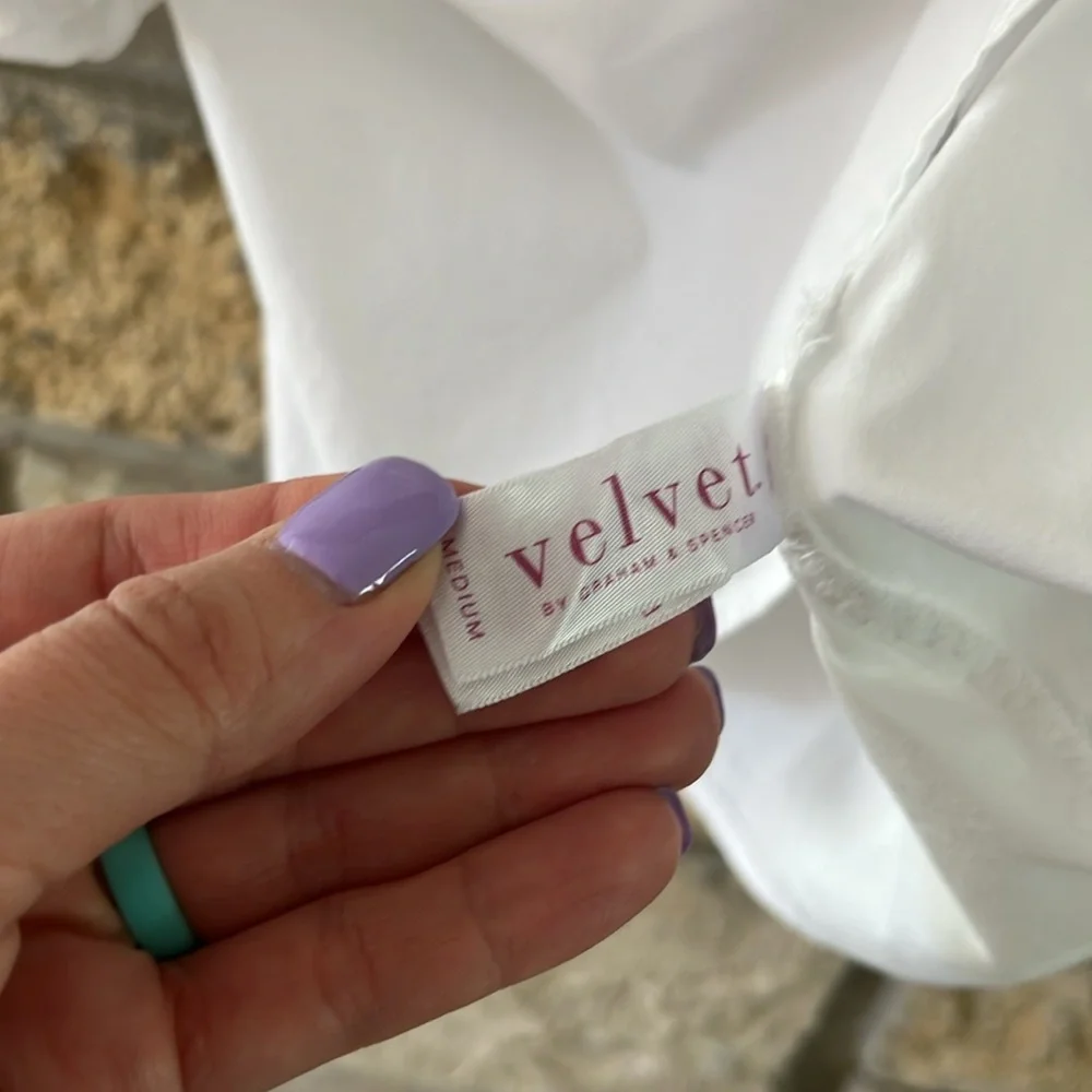 VELVET by Graham & Spencer White Off-the-Shoulder Women's Top Puff Sleeves Med - Picture 8 of 14